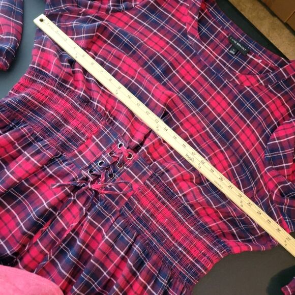 Lane Bryant Red Plaid Corset Tie Up Blouse 26 - Picture 8 of 12